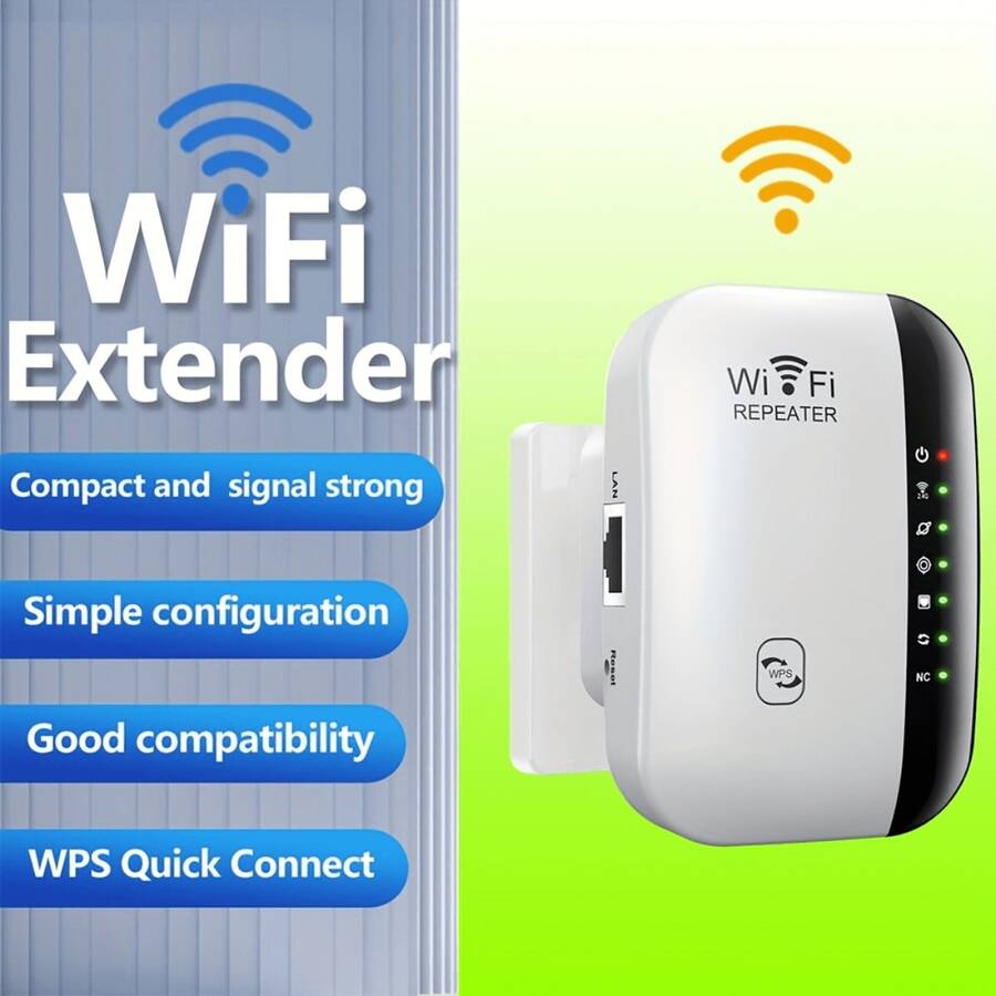 高功率 WiFi 訊號擴展器 - 5000 平方英尺覆蓋範圍，支援 300 Mbps 速度，配備乙太網路連接埠，安裝簡單，無線網路中繼器增強家庭或辦公室的連線能力，家用 WiFi 訊號放大器