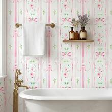 1卷44.5厘米宽自粘墙纸，粉色条纹蝴蝶花卉墙贴，可移除且易于粘贴，防水且易于清洁，适用于卧室、儿童房的DIY墙面装饰 - 櫻花序 - 查看 12
