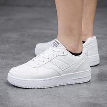 Tenis de hombre y zapatos para hombre de cuero sintético PU con suela de goma EVA transpirables, calzado casual cómodo y ligero de  urbana, zapatillas deportivas con cordones de estilo versátil y elegante, calzado resistente al desgaste y antideslizante con suela suave para caminar, sneakers de moda con diseño ergonómico y transpirabilidad superior. - Blanco - Ver 3