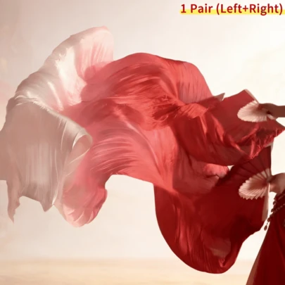 1 Pair (Left+Right) Belly Dance Faux Silk Veil Fans 1.2m/1.5m/1.8m Artificial Silk Bamboo Long Fans Veils Handmade Belly Dancing Folding Imitated Fans For Dance Performance