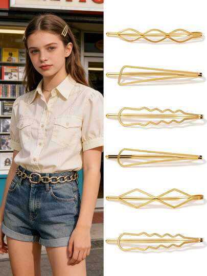 5个几何图案发夹，5个休闲发卡，爪夹，发爪，发卡，发夹，学生用品，发夹，发饰，头部饰品