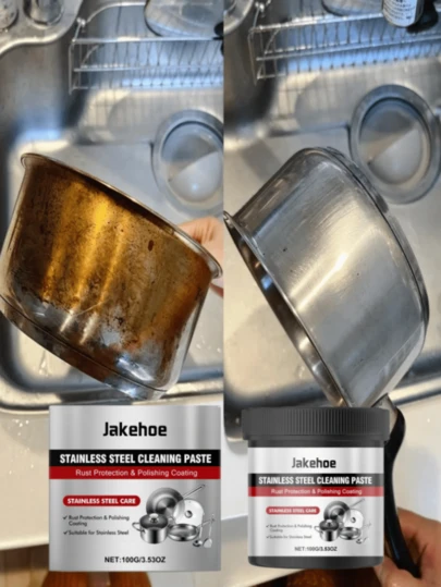 jakehoe Pasta limpiadora de acero inoxidable, utensilios de cocina, ollas, estufa, pasta limpiadora quitaóxido y grasa pesada, limpieza, desengrasado, pulido y abrillantado, regalo para familiares y amigos