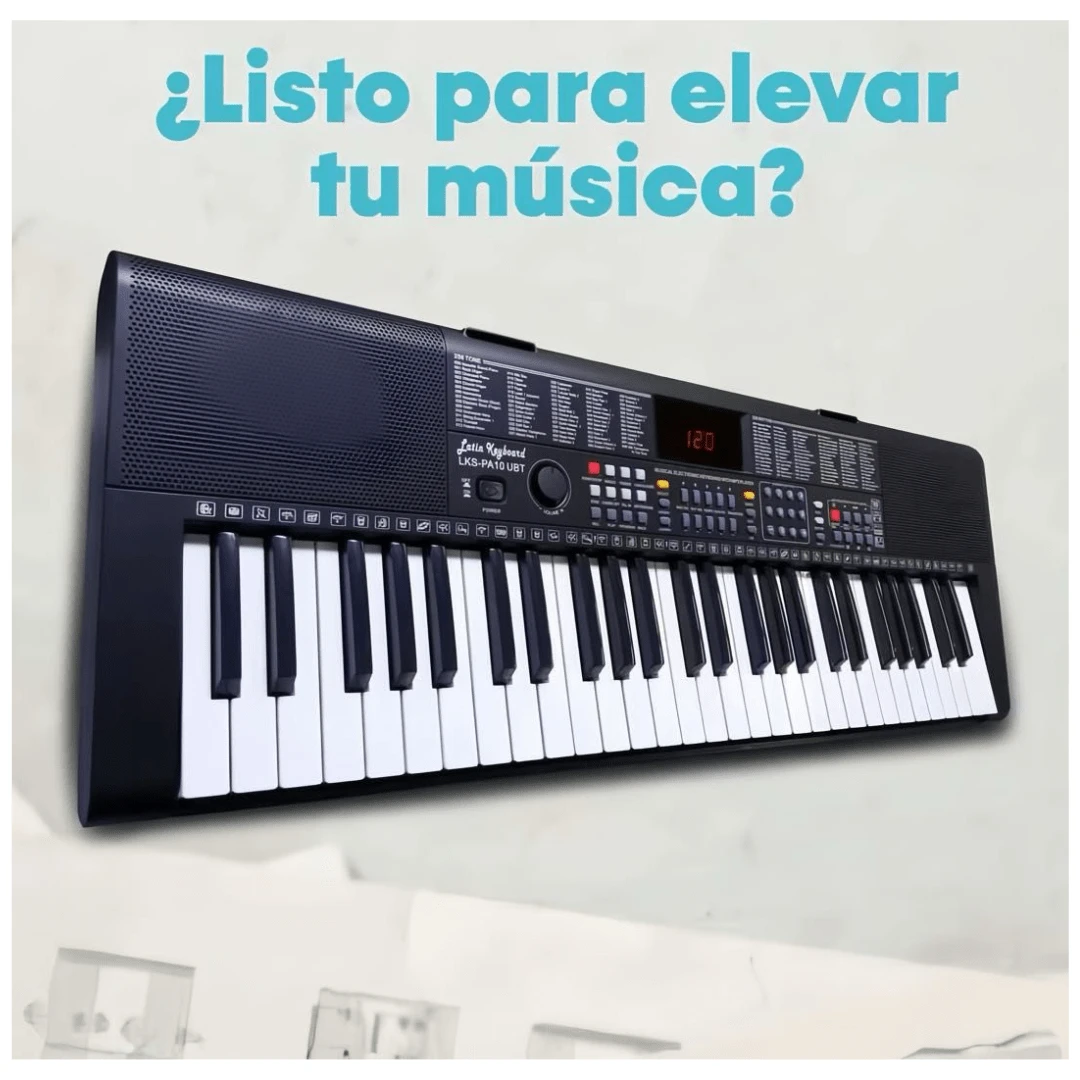 TECLADO MUSICAL PA-10 (61 TECLAS) CON BLUETOOTH, MP3, 256 TONOS, PUERTOS USB, MICFOFONO (INCLUYE), SALIDA DE AUDIO PARA AUDIFONOS/AMPLIFICADORES. Órgano electrónico Piano Eléctrico con Altavoces. - Negro - Ver 1