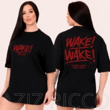 Oversized WAKE WAKE T-Shirt, 100% Cotton, Streetwear, Gym, Unisex - 黑色 - 查看 2