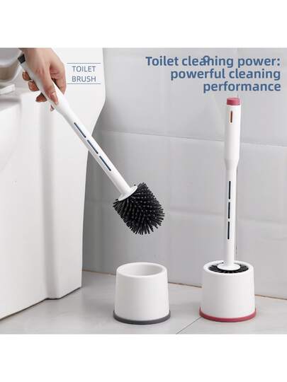 1pc Silicone Toilet Brush With Liquid Dispenser - Long Handle Soft Bristle Seamless Cleaning, Space-Saving Design Without Drilling - Christmas Bathroom Upgrade, New Year Sanitary Essential, Winter Cleaning Tool, Hotel-Style Toilet Brush, Apartment Must-Have