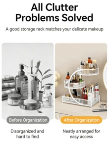 Luxury 3-Tier Rotating Cosmetic Storage Rack | Large Capacity Iron Wire Basket Makeup Organizer - Multicolor - View 5