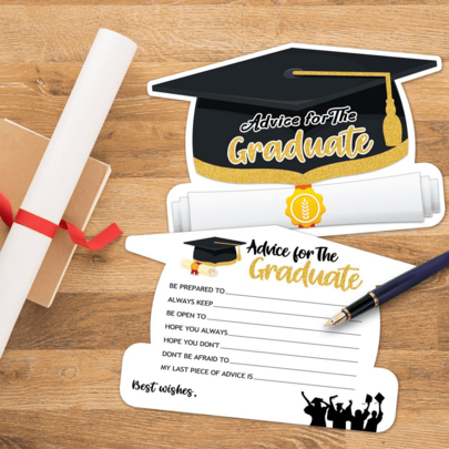 Tarjetas de consejos de graduación 2026 para el graduado - Ideas de juegos y actividades para fiestas de graduación - Celebración de graduación - Para decoraciones y recuerdos de graduado, escuela secundaria y universidad (con forma)