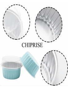 CHIPRISE 100-Piece Set (50 Cups + 50 Lids) Mini Cheesecake Containers With Lids, Paper Cupcake Liners, Disposable Aluminum Foil Cream Pudding Pots, Mini Pie Pans With Lids - Ideal For Puddings, Custards, Mini Cakes, And Other Desserts. Perfect For Parties, Weddings, Outdoor Events, And Holidays Like Christmas And Halloween. - Màu xanh nhạt - Xem 8