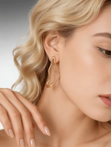1 Pair Of Simple And Unique Gold Irregular Rings Drop Earrings For Women - Gold - View 3