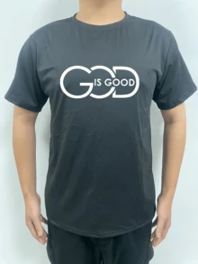 男士圆领字母印花休闲百搭日常短袖T恤 - 黑色 - 查看 2