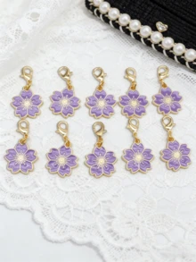 10 piezas Llavero de flor de sakura de aleación, diseño floral elegante, con etiqueta, adecuado para colgar en bolsos, llaves de coche, regalos de cumpleaños y vacaciones para parejas, tono rosa, regalo para mujer, regalo del Día de San Valentín, accesorios para automóvil, regalos con estilo gótico lindo Y2K para madre, padre, graduación y maestro - Flor de cerezo morada A - Ver 8