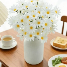 5pcs/6pcs Artificial Small Daisy, White Silk Cloth Realistic Small Daisy, Living Room Dining Table Decor, Pastoral Style Floral Arrangement, Delicate Petal Texture, Non-Fading, Paired With Lifelike Green Leaves, Reproducing Natural Daisy Form, Flexible Stems Can Be Adjusted, No Watering Maintenance Required, Maintain Fresh And Elegant Look For Long, Can Be Arranged Into Bouquets Or Single Accents - Holding Chrysanthemums-white - View 4