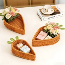 1pc Carrot Shaped Mini Storage Box, Easter Party Decor, Handwoven Plastic Rattan Basket, Easter Egg Gift Storage, Decorative Creative Basket, Suitable For Easter, Valentine's Day, Home Decor, Ornament, Creative New Year Gift - Multicolor - View 7