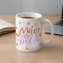 Caneca de Porcelana Branca Mãe de Pet com Patinhas - Branco - Visão 3