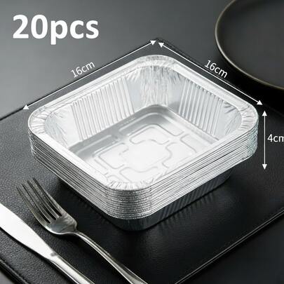 20个铝箔烤盘，适用于空气炸锅，家用圆形铝箔托盘，烘焙托盘，铝箔碗，户外野餐露营餐具
