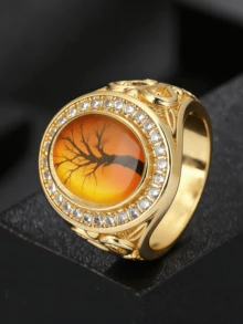 High-Quality Personalized Tree Of Life Design Men's Outdoor Versatile Ring, Luxury Jewelry, Engagement Wedding Ring, Father's Day Anniversary Gift - Gold - View 4