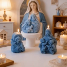 1PC Religious Jesus Virgin Mary Silicone Candle Molds - Holy Family Jesus Nativity Angel Cherub Christian Catholic DIY Candle Making Moulds For Home Church Decor Gifts - A-White - View 5