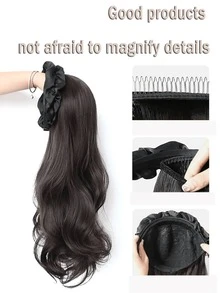 20 Inch Black Pleated Headband Wig, Synthetic Fiber Women's Headband Wig, Long Wavy Headscarf Wig No Replacement Needed - Black - View 3