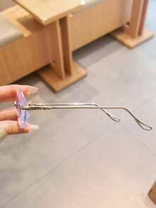 1pc Minimalist Rimless Metal Non-Prescription Glasses Glasses, Casual Daily Wear - 銀色 - 查看 5