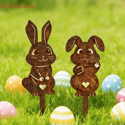 1件2D亚克力花园装饰品，可爱复活节兔子花园标牌，乡村花卉种植箱和花坛装饰，节日风格亚克力装饰艺术品，创意设计，适用于家居、别墅、草坪和花园