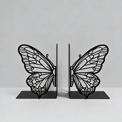 1pc Hollow Metal Butterfly Shaped Book Stand, L-Shaped Metal Bookend, Home Decor Bookshelf, Desktop Decorative Ornament