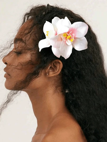 1个多色兰花发夹，女士女孩适用，人造丝逼真花朵，防滑发夹，夏威夷热带波西米亚风海滩夏季航海美人鱼发饰，适合度假、派对、旅行、摄影、角色扮演、日常佩戴、礼物、沙滩爪夹