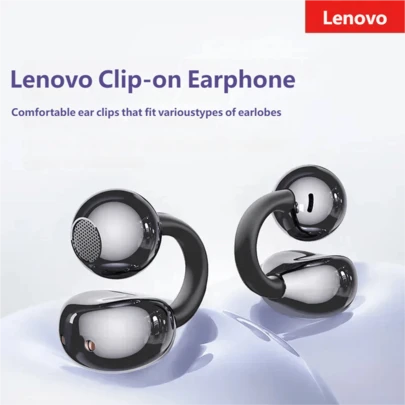  Lenovo Wireless Clip-On Open-Ear Headphones, Panoramic Surround Stereo Sound, Long Battery Life, HD Calling, Genuine Lenovo Bluetooth Headset
