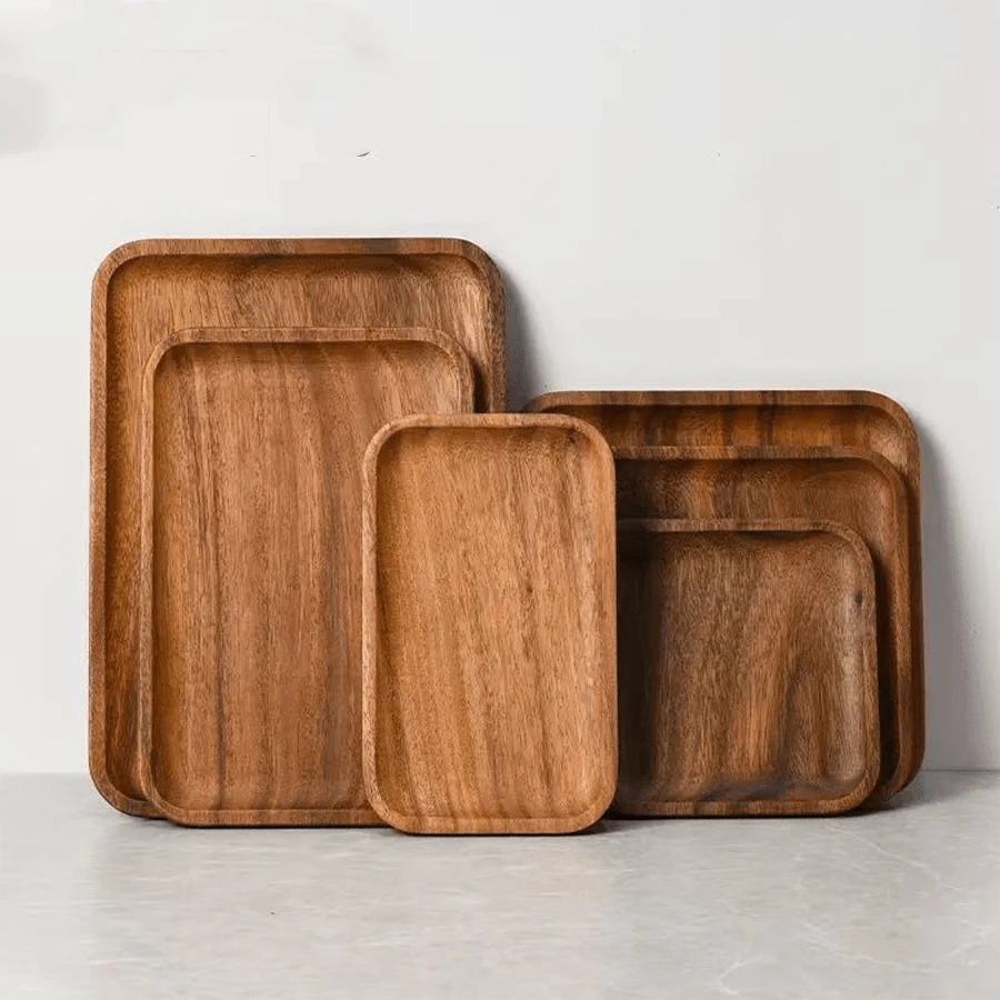 1 chiếc khay phục vụ hình chữ nhật bằng gỗ óc chó, kích thước nhỏ, dùng làm khay trà, đĩa cà phê, đĩa ăn nhẹ và trái cây. - màu nâu - Xem 1