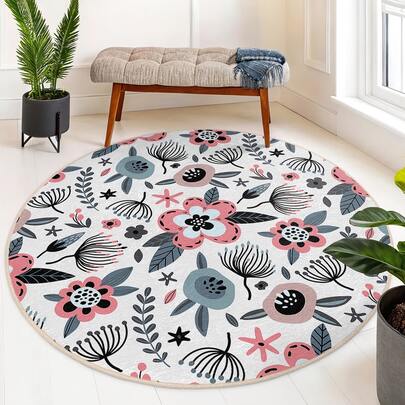 1 件装印花圆形地毯，适用于客厅，可用作地毯、客厅区域地毯、小地毯、垫子、家居装饰、大型客厅地毯、圆形地毯、客厅家居装饰、房间装饰、可水洗地毯