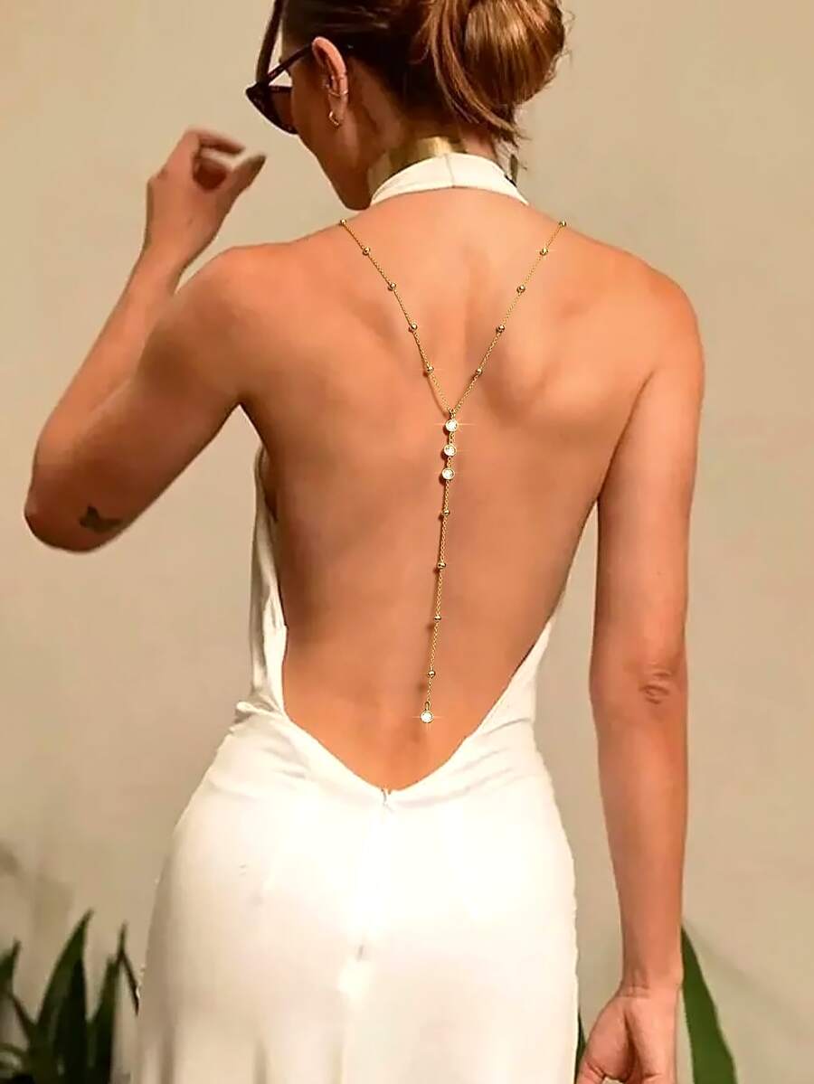 1件女士简约钻石金链Y字形长项链，适合婚礼新娘，时尚经典夏季连衣裙配饰