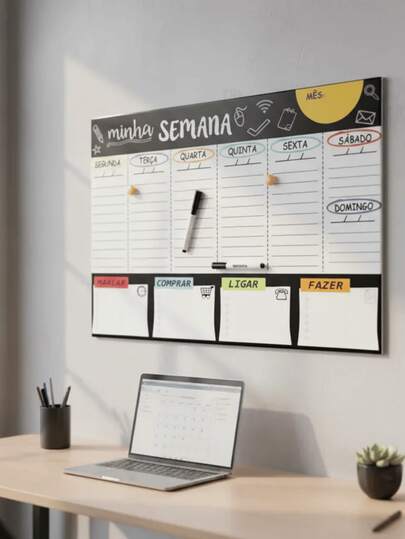 Lousa Magnética Planner Planejamento Mensal Quadro Branco Magnético Para Organização Mensal Tarefas Compromissos Agenda Casa Escritório Imã