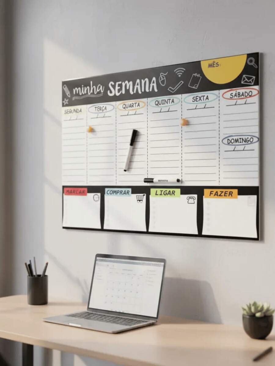 Magnetic Whiteboard Planner For Monthly Organization Of Tasks And Appointments - Home/Office - Magnet - Weekly 60x40m Color - View 1