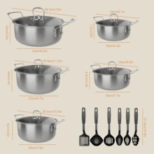 16tlg Topfset Kochset TSuppentopf Kochtopf-Set mit Deckel Induktion16-24cm - Übersicht 2