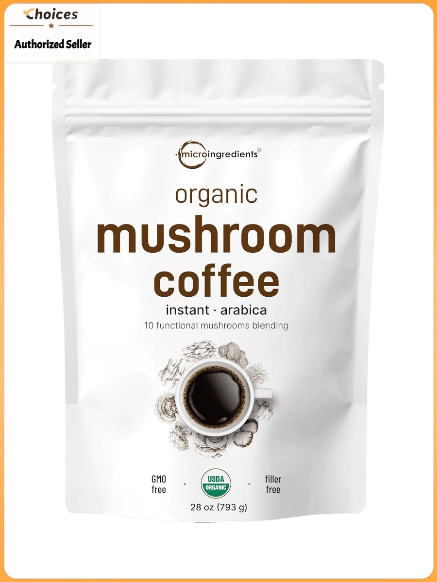 Organic Mushroom Coffee Powder – 10 Mushroom Blend Instant Arabica Coffee With Lion's Mane, Chaga & Reishi | Organic Mushroom Coffee Superfood Blend | 28 Oz (317 Servings) - Pack of 1 - 查看 1