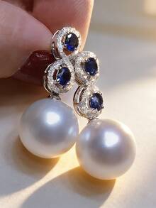 1 Pair S925 Sterling Silver Infinity Symbol Earrings With Synthetic Zirconia And Pearls, Elegant And Classy Daily Wear Jewelry, Suitable As A Gift For Loved Ones - Silver - View 3