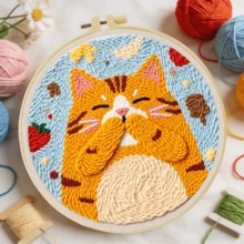 Kit de bordado de aguja de perforación DIY, adecuado para principiantes, incluye aguja de perforación, hilo, instrucciones, aro de bordado y tela preimpresa con patrones de gato, panda y perro, conjunto de manualidades creativas para decoración de pared del hogar y regalos, kit de bordado de aguja de perforación plana 2D/kit de inicio/kit divertido, 20X20cm (7.87X7.87 pulgadas) - 20 x 20 cm - Ver 7