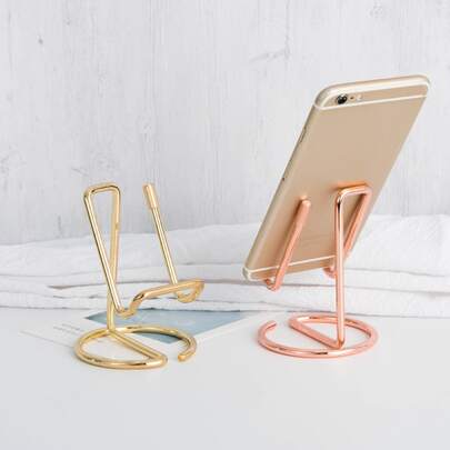 1pc Iron Art Desktop Phone Stand, Decorative Cell Phone Holder, Stable Anti-Slip Base, Universal For Home Office Desk