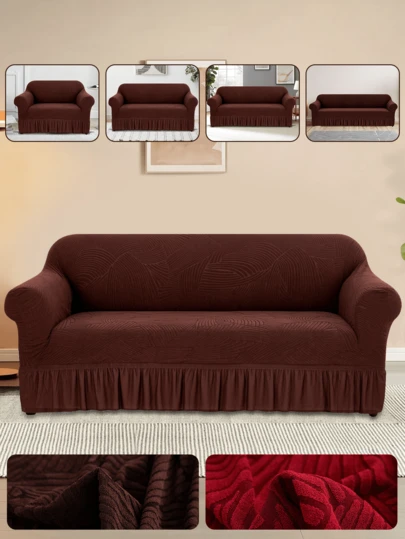 Funda Elástica para Sofá 1/2/3 Asientos | Impreso Gris con Faldón Antideslizante, Protectora para Salón Familiar y Oficina