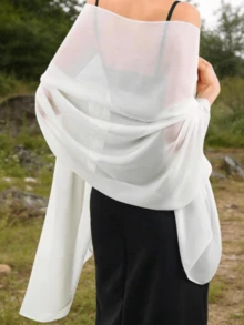 1pc Chiffon Shawl Scarf Wrap, For Brides, Weddings, Evening Dresses And Special Occasions - White - View 3