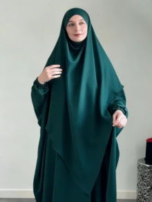 两件套头巾+长袍组合套装，长袍袖口带松紧带，胸围230厘米，衣长143厘米，宽松舒适，头巾长140厘米 - 彩色 - 查看 14