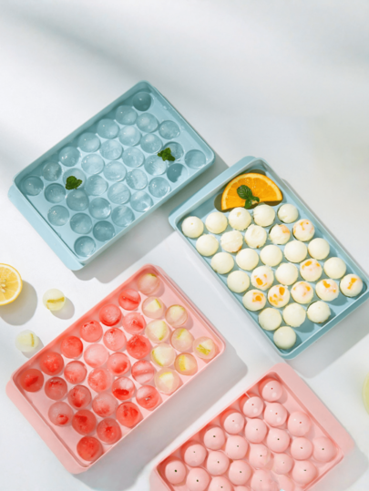 1 Set - Silicone Quick Release Ice Cube Tray, Suitable For Home Use, 33 Grids Ice Cube Tray, Round Ice Ball With Lid, Household Refrigerator Ice Making Tool