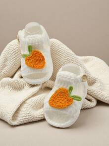 1 Đôi dép xăng đan móc thủ công cho trẻ sơ sinh, màu trắng với họa tiết cà rốt màu cam, giày bốt đan mềm mại, giày cho trẻ sơ sinh - trắng - Xem 5