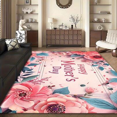 1pc Floral & "Happy Mother's Day" Slogan Carpet, Suitable For Hallway Mat, Bedroom Entrance Mat, Bathroom Area Rug And Mat, Corridor Entrance Mat, Front Door Welcome Mat, Washable Printed Mat, Gift For Mom