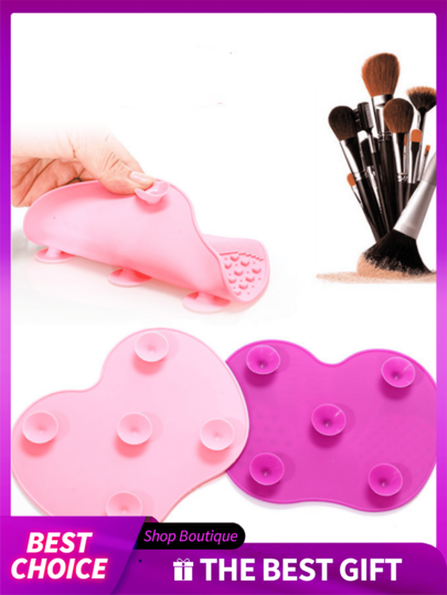 一套硅胶化妆刷清洁垫，带吸盘，便携式化妆刷清洁工具，苹果形硅胶清洁垫，适用于化妆刷、化妆海绵、粉扑，非常适合旅行、居家、学校、宿舍和度假使用。