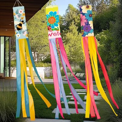 1个春季花卉风向标，蜜蜂与花朵风向标旗，迷人风向标旗，适合春季花园装饰（款式随机）