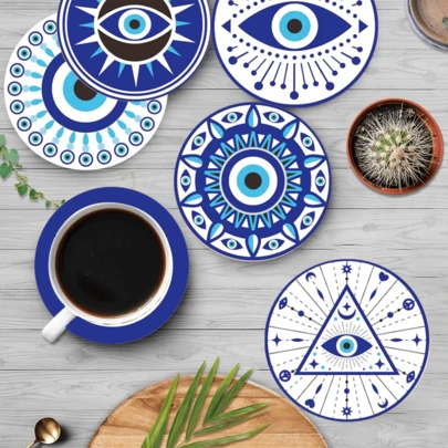 9pcs Wooden Coasters Set, Butterfly & Mandala Flower Wooden Drink Coasters, Coffee Cup Mats, Suitable For Kitchen, Dining Table, Bar, Home & Restaurant Decor