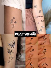 INKARTLINK 4片装蝴蝶系列装饰手指纹身贴纸，防水临时人体彩绘纹身，持久1-2周，果汁纹身贴纸，深受女孩喜爱的装饰品，潮流达人必备，派对必备 - 黑色 - 查看 1
