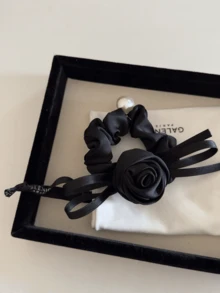 Satin Rose Hair Scrunchies, Bow Hair Ties, Elegant Ponytail Holders - Multicolor - View 6