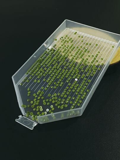 钻石画托盘，防滚条纹设计+可打开的倒置钻石口，包含透明/蓝色/绿色/紫色4种颜色，可容纳各种不同尺寸的钻石、珠子和水晶。