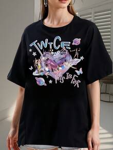 2026: Twice World Tour 2025 T-Shirt - Printed T-Shirt - Made Of Pure Cotton, It's Soft And Breathable, Suitable For Both Men And Women. It's A Casual Shirt Suitable For All Seasons And A Stylish Souvenir. It's Suitable For Everyday Wear, Streetwear Enthusiasts, And Music Lovers. - 黑色 - 查看 1